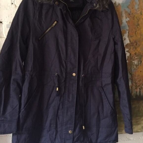nwt Anorak Parka Jacket Navy Faux Fur & Sherpa Hood Slim Fit size L - Picture 8 of 10